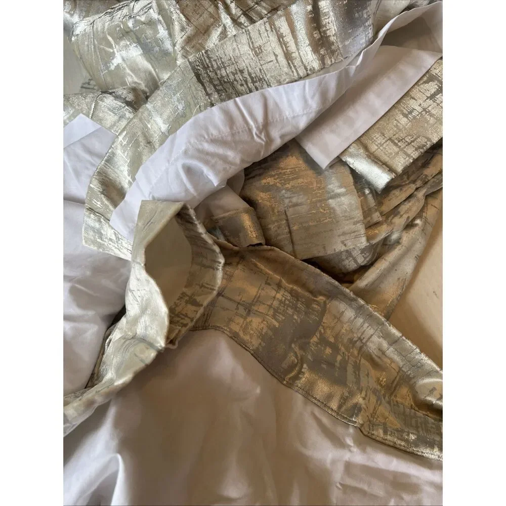 Lili Alessandra Moderne Velvet Set Of 2 Curtain Panels 52x120 Ivory Silver NWOT